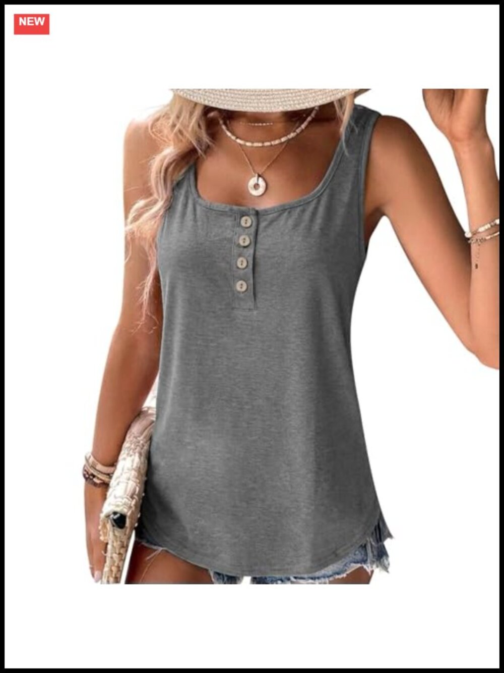 Womens Sleeveless Tank Top Button Down Curved Hem Camisole Blouse